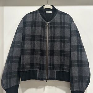 Vince Black and Gray Plaid Bomber Jacket